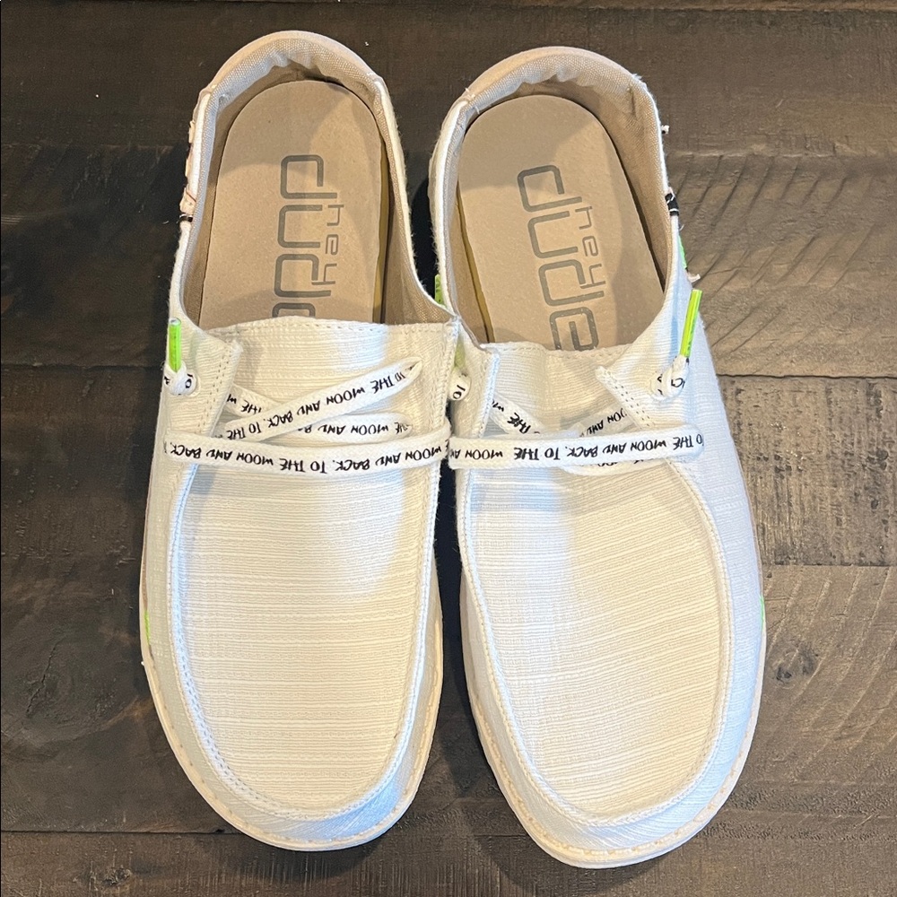 Hey Dude Off White Slip-On Shoes with Unique Laces